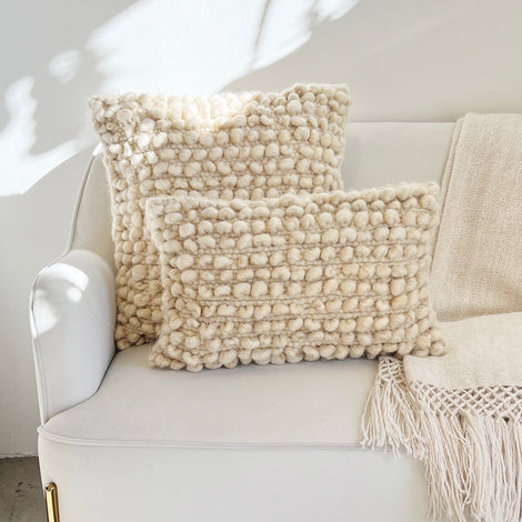 Fatima Bobble Throw Pillow in Cream White