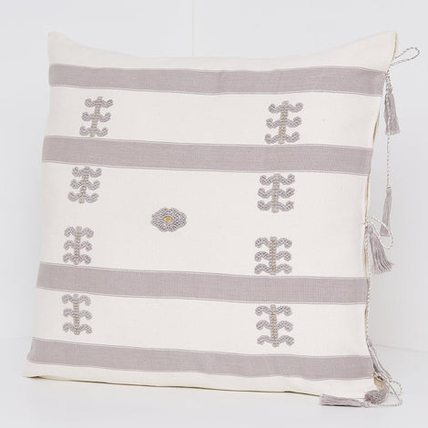 SALE 35% off - Virginia Cotton Throw Pillow White w/ Gray Embroidery
