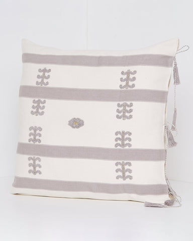 SALE 35% off - Virginia Cotton Throw Pillow White w/ Gray Embroidery