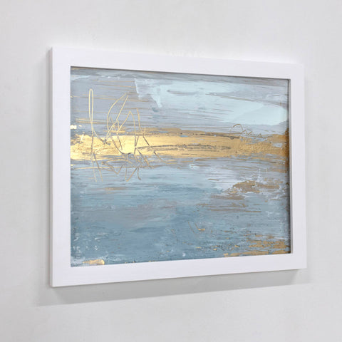Following Light original artwork detail — luminous gold and blue abstract on plexi by Julia Contacessi