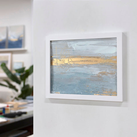 Following Light framed original — white wood frame, mixed media on plexiglass by Julia Contacessi

