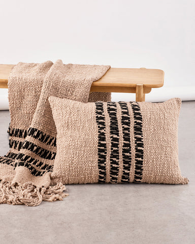 Miel Beige Cotton Throw Pillow