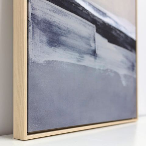 Still Motion No. 1 abstract canvas print detail, layered neutrals, 28x28 matte canvas, natural frame