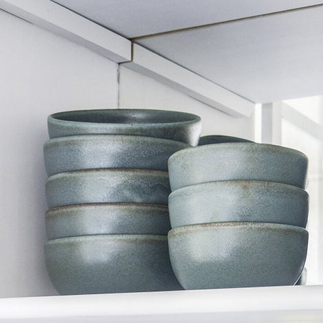 Aqua Ceramic Handmade Wide Soup Bowls - Set of 4