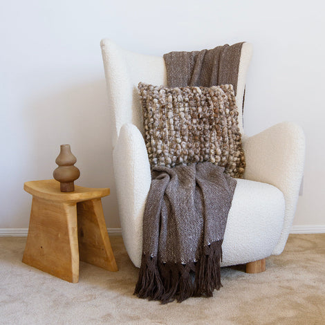 Silk and Llama Wool Double Fringed Throw Blanket