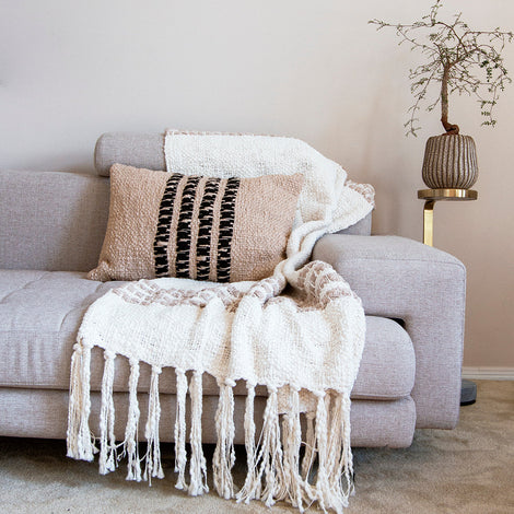 Miel Beige Cotton Throw Pillow