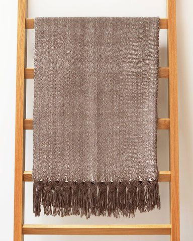 Silk and Llama Wool Double Fringed Throw Blanket